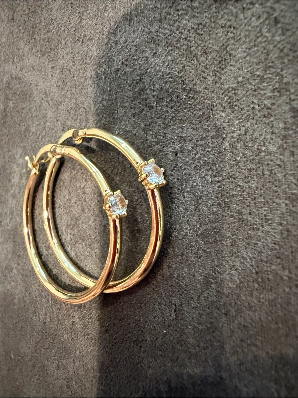 Classic Gold Hoop Earrings with Clear Stone Accent - Women Jewelry